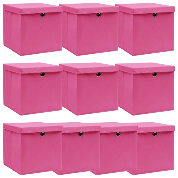 vidaXL Aufbewahrungsboxen mit Deckel 10 Stk. Rosa 32&times;32&times;32cm Stoff