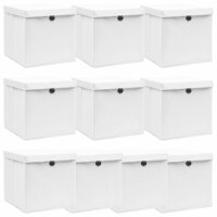 vidaXL Aufbewahrungsboxen mit Deckel 10 Stk. Weiß 32×32×32 cm Stoff