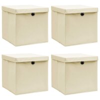 vidaXL Aufbewahrungsboxen mit Deckel 4 Stk. Creme 32x32x32 cm Stoff