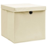 vidaXL Aufbewahrungsboxen mit Deckel 10 Stk. Creme 32x32x32 cm Stoff