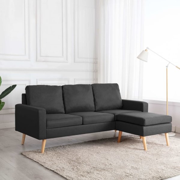 vidaXL 3-Sitzer-Sofa mit Hocker Dunkelgrau Stoff
