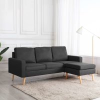 vidaXL 3-Sitzer-Sofa mit Hocker Dunkelgrau Stoff