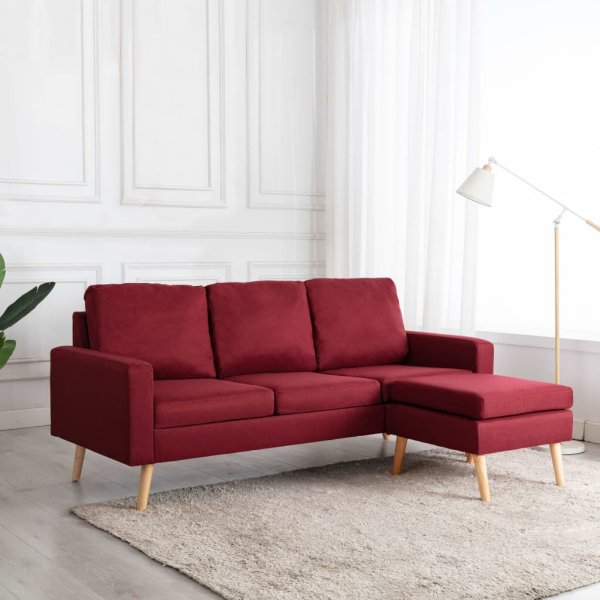 vidaXL 3-Sitzer-Sofa mit Hocker Weinrot Stoff