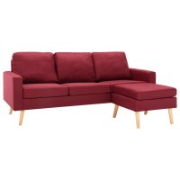 vidaXL 3-Sitzer-Sofa mit Hocker Weinrot Stoff