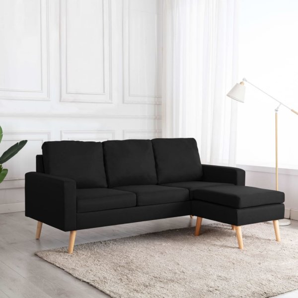 vidaXL 3-Sitzer-Sofa mit Hocker Schwarz Stoff