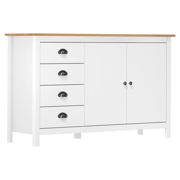 vidaXL Sideboard Hill Wei&szlig; 130x40x80 cm Massivholz Kiefer