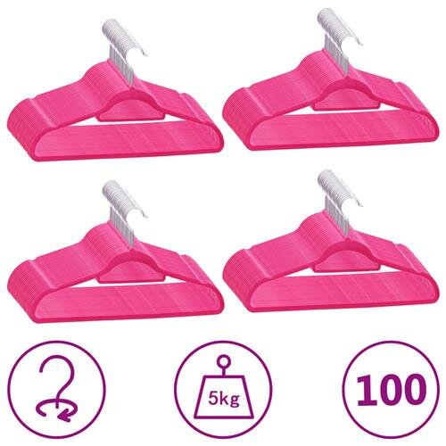 vidaXL 100 Stk. Kleiderb&uuml;gel-Set Anti-Rutsch Rosa Samt