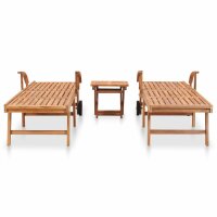 vidaXL Sonnenliegen 2 Stk. mit Tisch Massivholz Teak