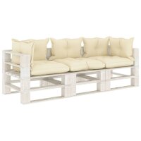 vidaXL Garten-Palettensofa 3-Sitzer mit Creme-Kissen Holz