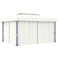 vidaXL Pavillon mit Vorhang 4x3 m Cremeweiß Aluminium