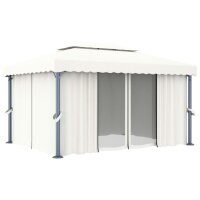 vidaXL Pavillon mit Vorhang 4x3 m Cremeweiß Aluminium