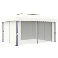 vidaXL Pavillon mit Vorhang 4x3 m Cremewei&szlig; Aluminium