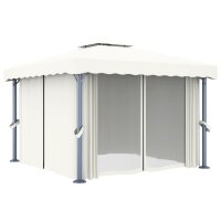 vidaXL Pavillon mit Vorhang 3x3 m Cremewei&szlig; Aluminium