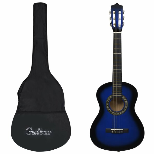 WOWONA Klassikgitarre f&uuml;r Anf&auml;nger und Kinder mit Tasche Blau 1/2 34&quot;