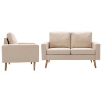 vidaXL 2-tlg. Sofagarnitur Stoff Cremeweiß