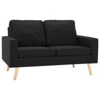 vidaXL 2-tlg. Sofagarnitur Stoff Schwarz