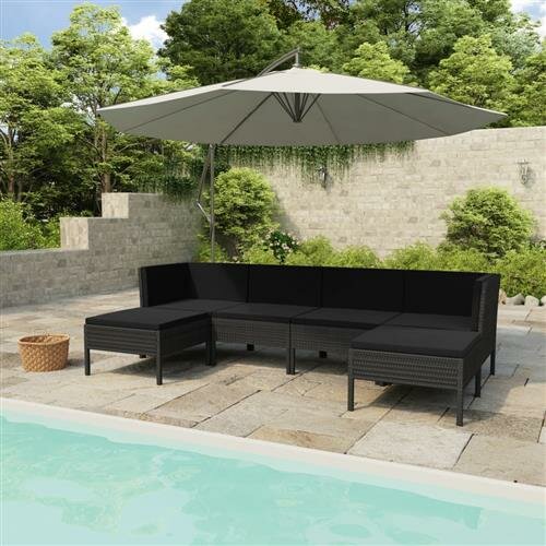 vidaXL 6-tlg. Garten-Lounge-Set mit Auflagen Poly Rattan Schwarz