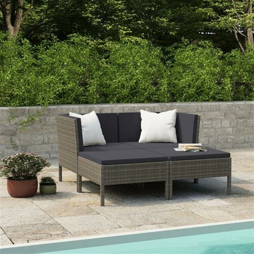 vidaXL 4-tlg. Garten-Lounge-Set mit Auflagen Poly Rattan Grau