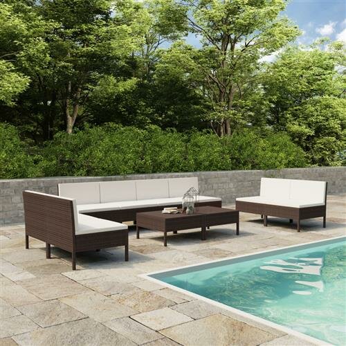 vidaXL 10-tlg. Garten-Lounge-Set mit Auflagen Poly Rattan Braun