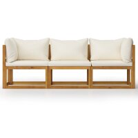 vidaXL 3-Sitzer-Gartensofa mit Auflage Creme Akazie Massivholz