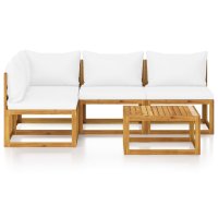 vidaXL 5-tlg. Garten-Lounge-Set mit Auflagen Creme Massivholz Akazie