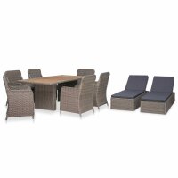 vidaXL 9-tlg. Garten-Essgruppe Poly Rattan Braun