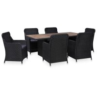 vidaXL 7-tlg. Garten-Essgruppe Poly Rattan Schwarz