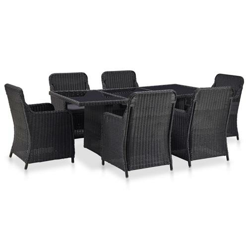 vidaXL 7-tlg. Garten-Essgruppe Poly Rattan Schwarz