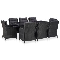 vidaXL 9-tlg. Garten-Essgruppe Poly Rattan Schwarz