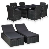 vidaXL 9-tlg. Garten-Essgruppe Poly Rattan Schwarz