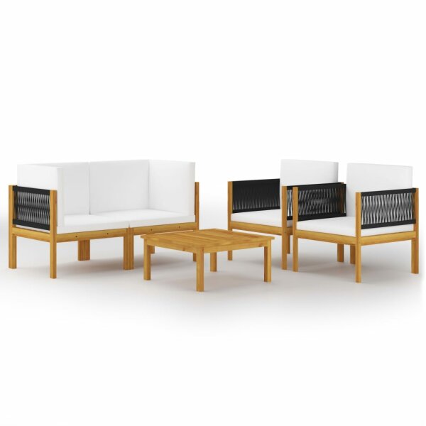 vidaXL 5-tlg. Garten-Lounge-Set mit Kissen Cremeweiß Massivholz Akazie