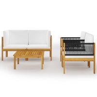 vidaXL 5-tlg. Garten-Lounge-Set mit Kissen Cremeweiß Massivholz Akazie