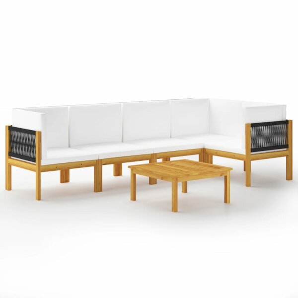 vidaXL 6-tlg. Garten-Lounge-Set mit Kissen Cremeweiß Massivholz Akazie
