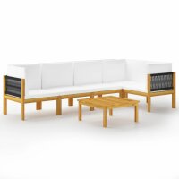vidaXL 6-tlg. Garten-Lounge-Set mit Kissen Cremeweiß Massivholz Akazie