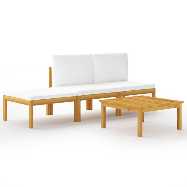 vidaXL 4-tlg. Garten-Lounge-Set mit Kissen Cremewei&szlig; Massivholz Akazie