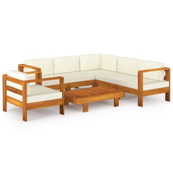 vidaXL 7-tlg. Garten-Lounge-Set mit Creme Auflagen Massivholz Akazie