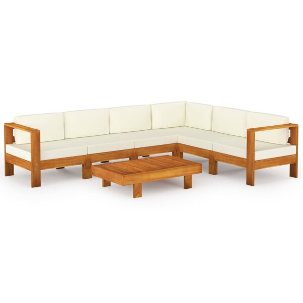 vidaXL 7-tlg. Garten-Lounge-Set mit Creme Auflagen Massivholz Akazie