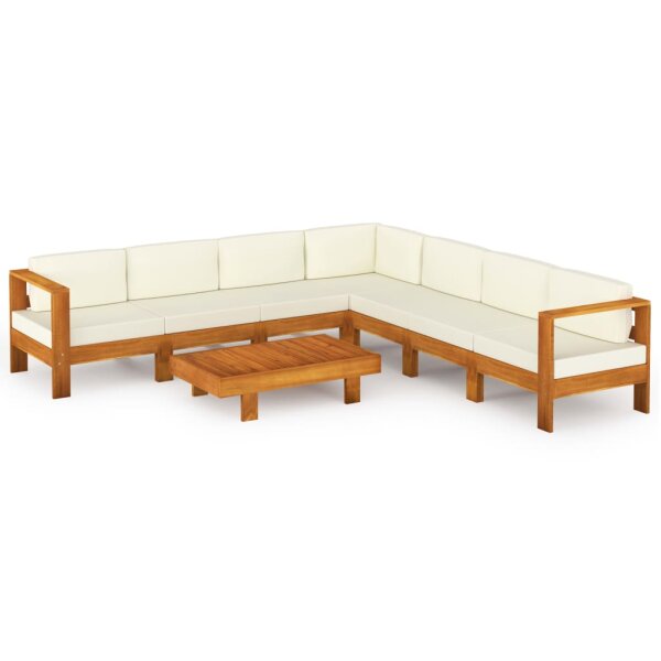 vidaXL 8-tlg. Garten-Lounge-Set mit Creme Auflagen Massivholz Akazie