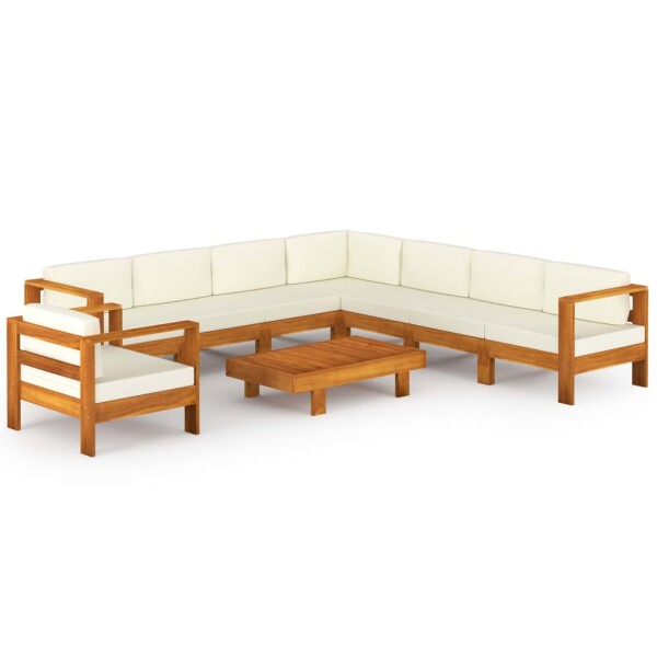 vidaXL 9-tlg. Garten-Lounge-Set mit Creme Auflagen Massivholz Akazie