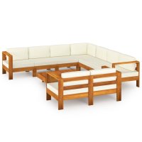 vidaXL 9-tlg. Garten-Lounge-Set mit Creme Auflagen...