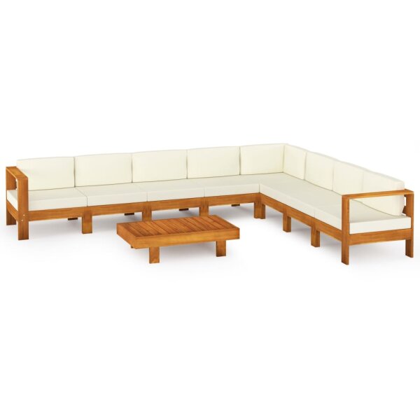 vidaXL 9-tlg. Garten-Lounge-Set mit Creme Auflagen Massivholz Akazie