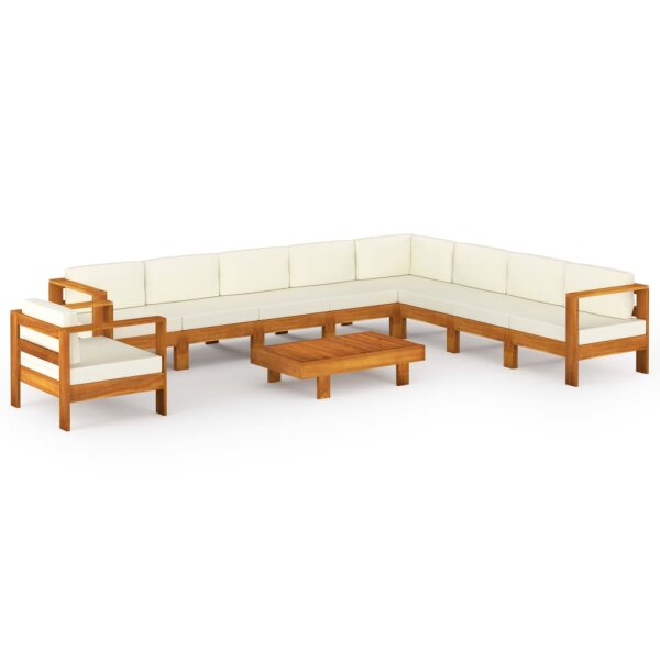 vidaXL 10-tlg. Garten-Lounge-Set mit Creme Auflagen Massivholz Akazie