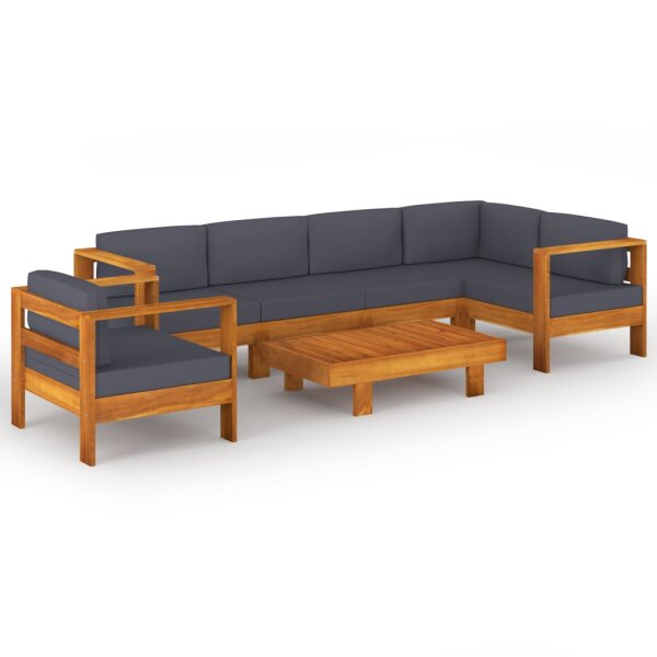 vidaXL 7-tlg. Garten-Lounge-Set mit Dunkelgrauen Auflagen Akazienholz