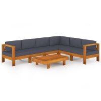 vidaXL 7-tlg. Garten-Lounge-Set mit Dunkelgrauen Auflagen...