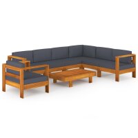 vidaXL 8-tlg. Garten-Lounge-Set mit Dunkelgrauen Auflagen...