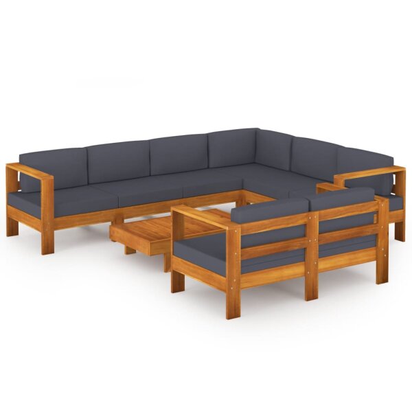 vidaXL 8-tlg. Garten-Lounge-Set mit Dunkelgrauen Auflagen Akazienholz