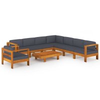 vidaXL 9-tlg. Garten-Lounge-Set mit Dunkelgrauen Auflagen...