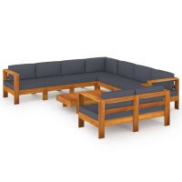 vidaXL 9-tlg. Garten-Lounge-Set mit Dunkelgrauen Auflagen Akazienholz