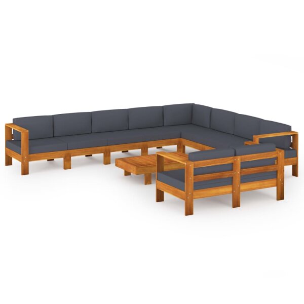 vidaXL 10-tlg. Garten-Lounge-Set mit Dunkelgrauen Auflagen Akazienholz