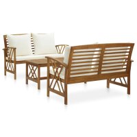 vidaXL 3-tlg. Garten-Lounge-Set mit Auflagen Massivholz...